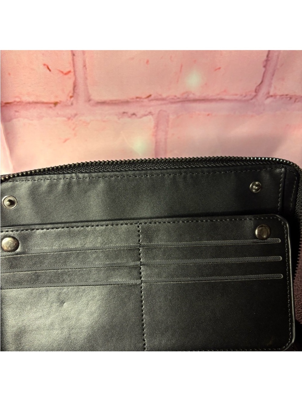 Badgley Mischka Black Zip Around Wallet with Monogram Accent - Picture 5 of 6